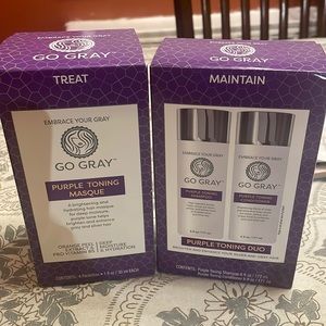 Purple toning mask and purple toning shampoo and conditioner duo.